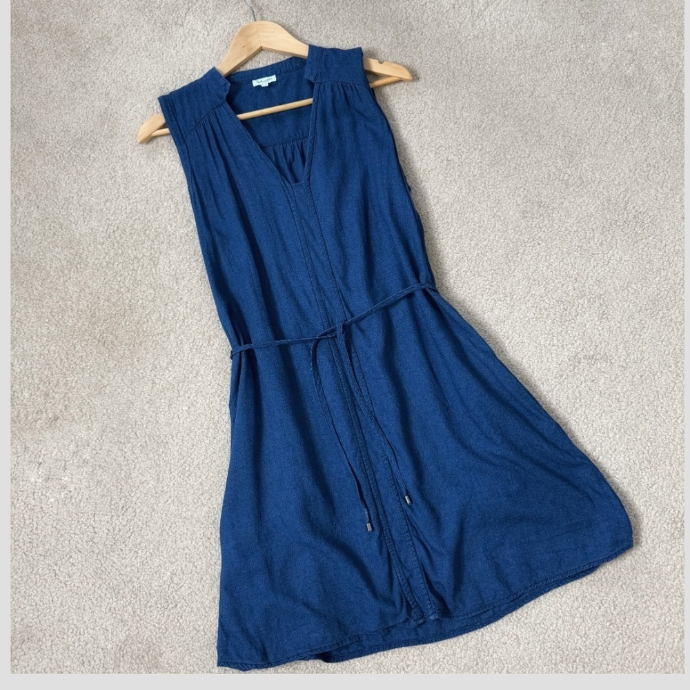 Splendid Willow Dress Tie Waist Dress Sleeveless Dark Washed Navy Blue V Neck - Picture 15 of 15